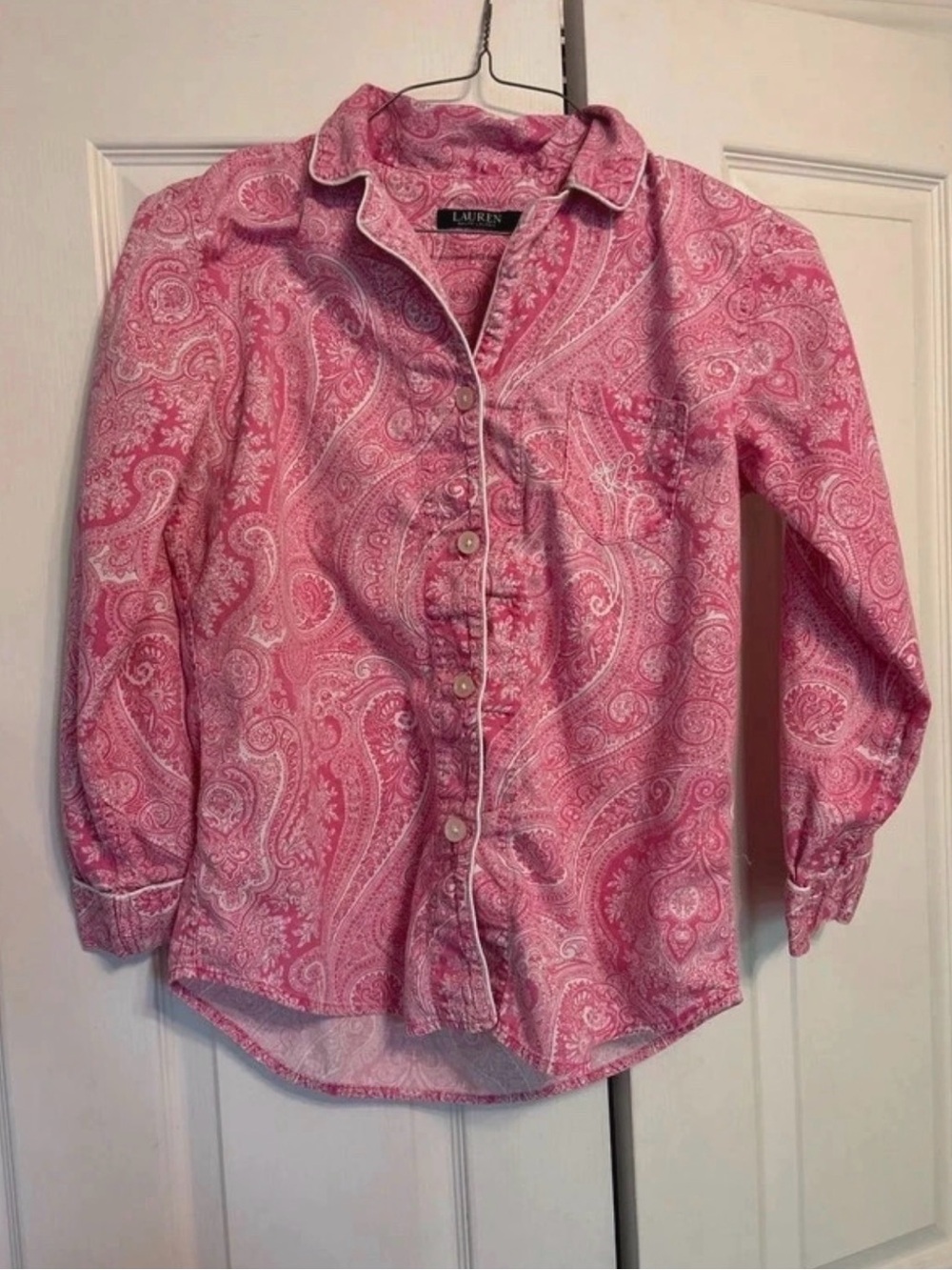 Cottagecore Pink Paisley Button-Up Ralph Lauren Pajama Shirt